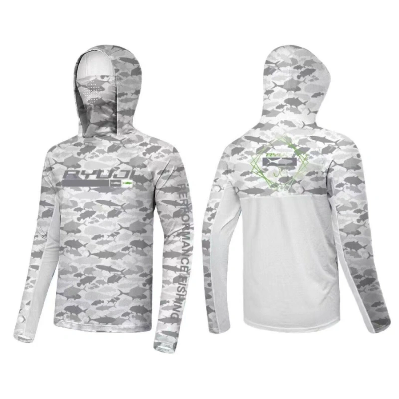 Ryuji UV Performance Hoodie Fish Wave T-Shirt + Boyunluk - 3XL